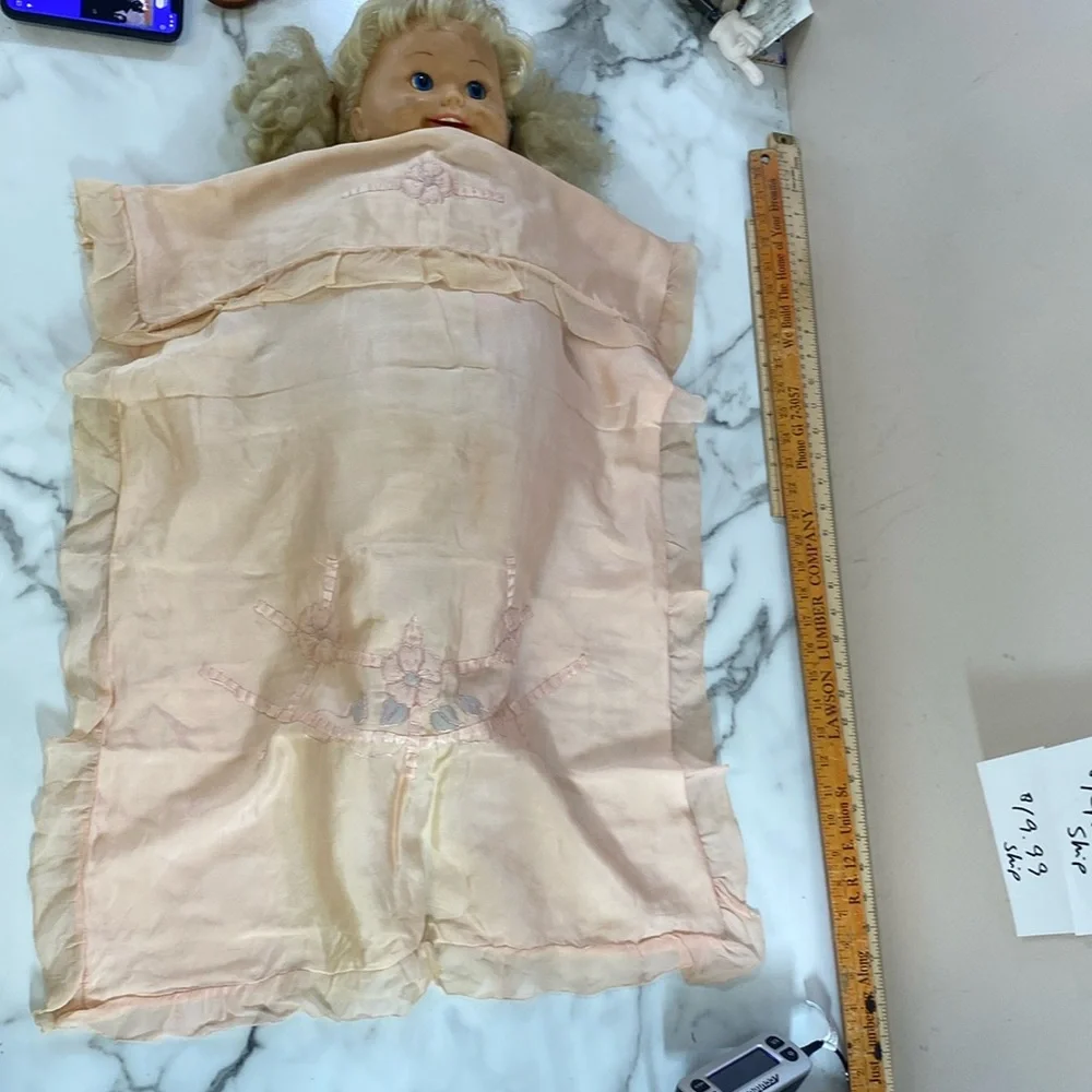 Vintage 60s The JS Hudson Co Zip up‎ Silk Swaddle Blanket Set Baby Pink Ruffle